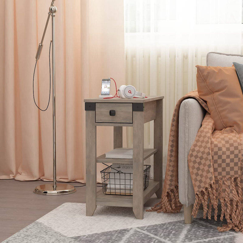 New Furniture, 23.6'' Tall End Table with sold Storage and Built-In Outlets